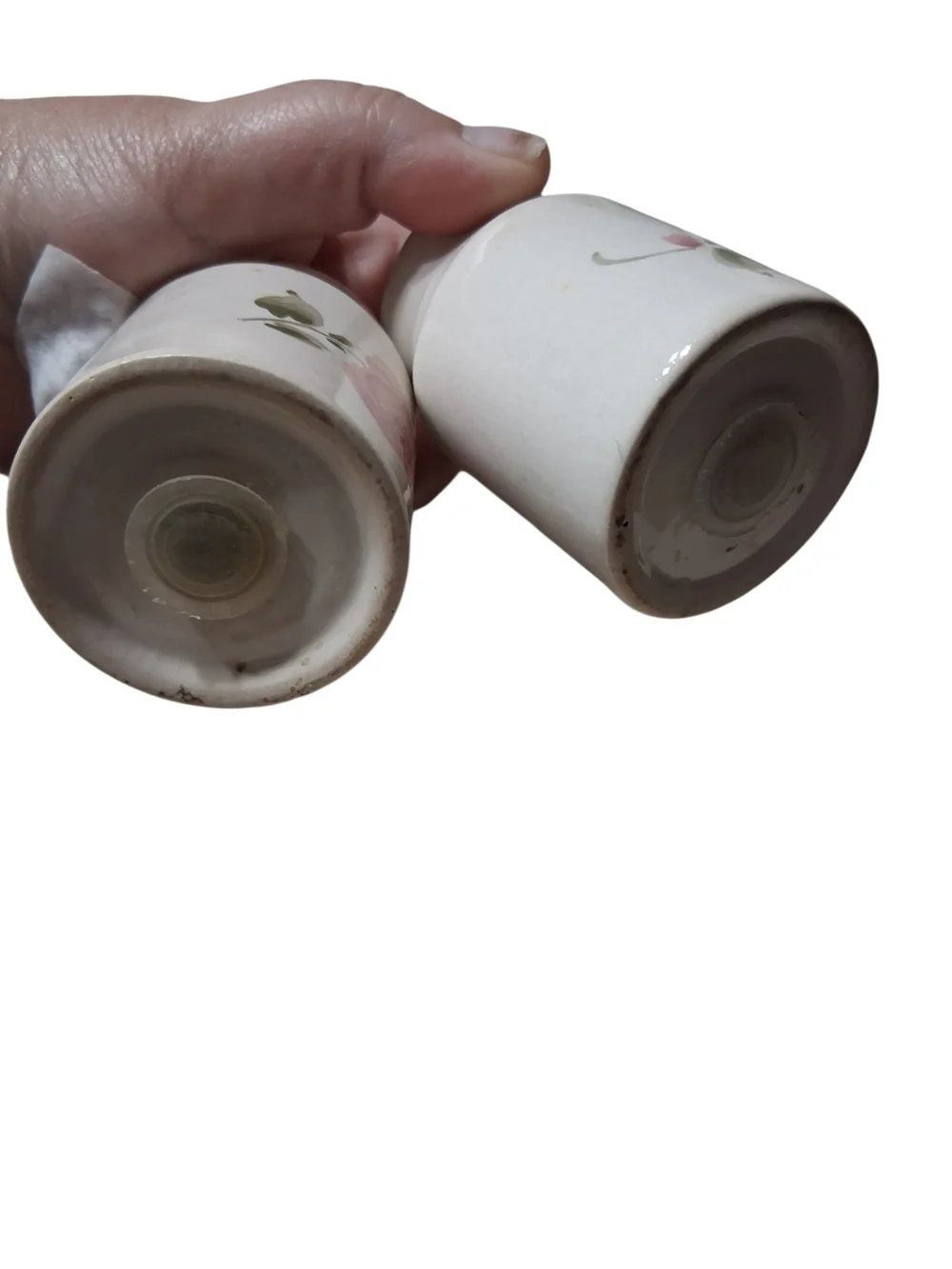 Floral Ceramic Salt and Pepper Shaker Set - White with Pink Rose